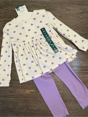 Kids Heart Print Lavender Two-Piece Pajama Set